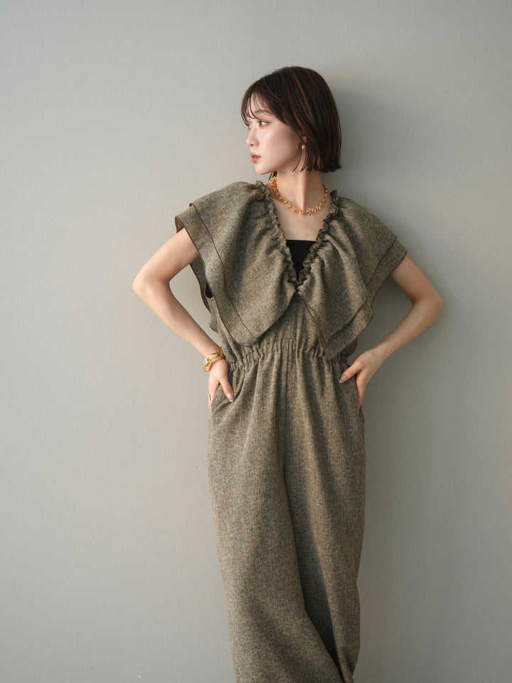 [SET]3WAYミックスツイードギャザーオールインワン+選べるアクセセット(2set)