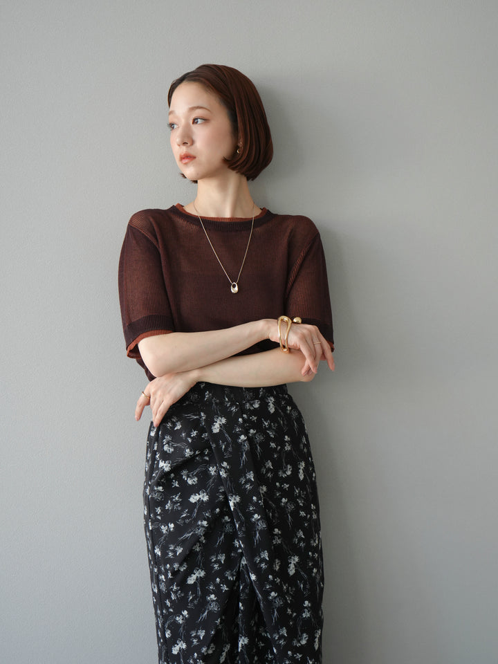 [SET]リネンタッチ配色二重臼ハーフニットトップス+選べるアソート柄スカートセット(2set)