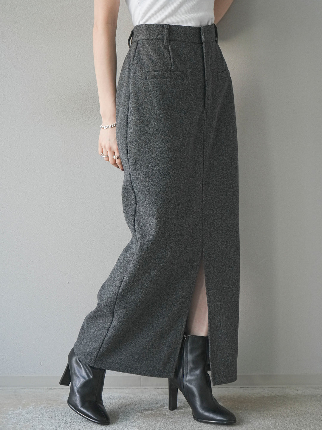 [予約]ウールタッチフロントスリットタイトスカート/gray