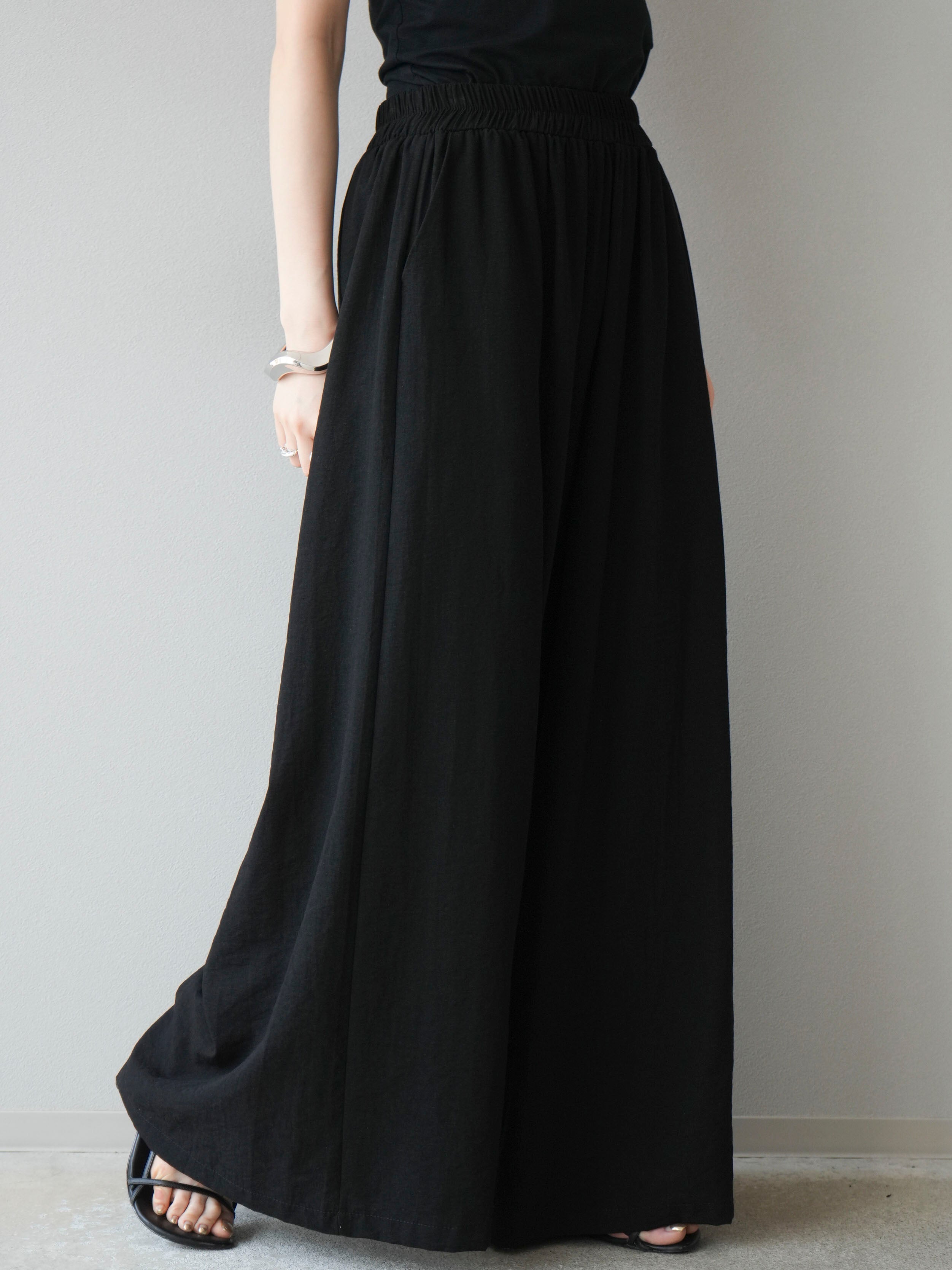 予約]リネンタッチスーパーワイドパンツ/ブラック – Lumier