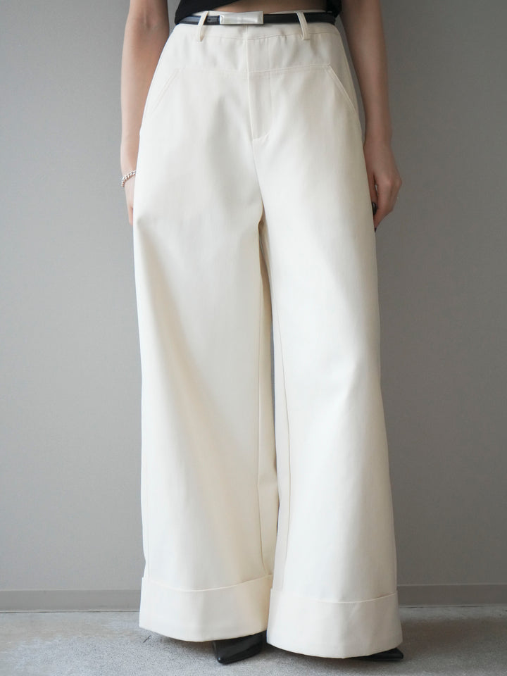 [予約]ベルト付き折り返しコットンツイルワイドパンツ/ivory