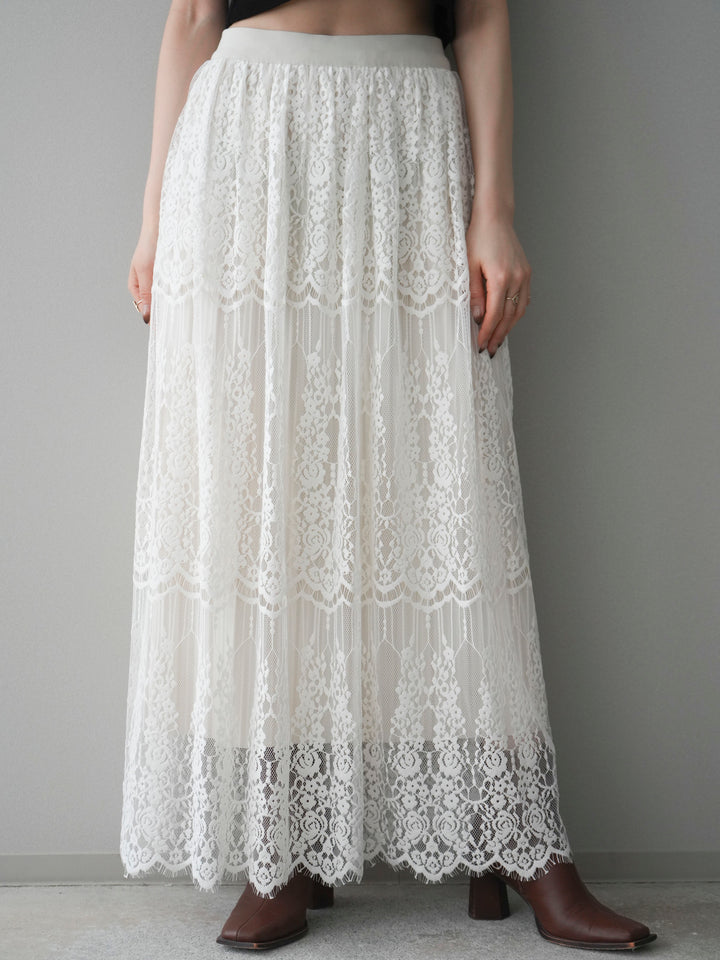 [予約]裏プリーツ総レースロングスカート/ivory