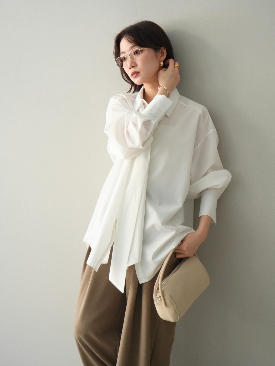 [SET]ボウタイ付オーバーシャツ+選べるアクセセット(2set)