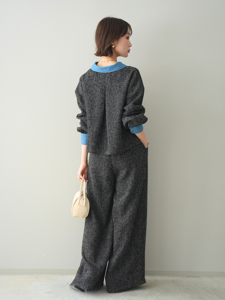 [SET]異素材サマーツイードシャツ+異素材サマーツイードワイドパンツ(2set)