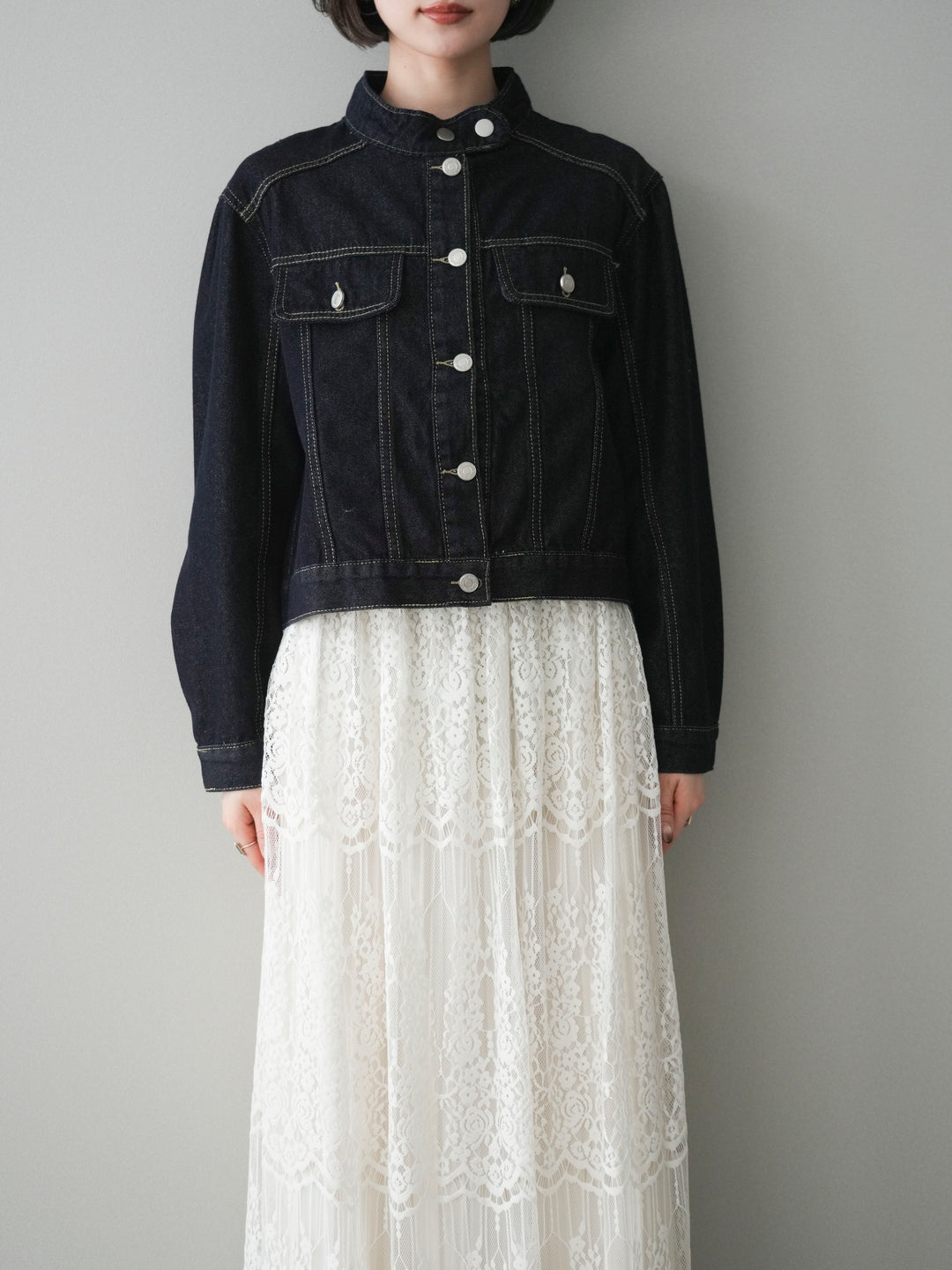 [予約]スタンドカラーコンパクトデニムジャケット/darkblue