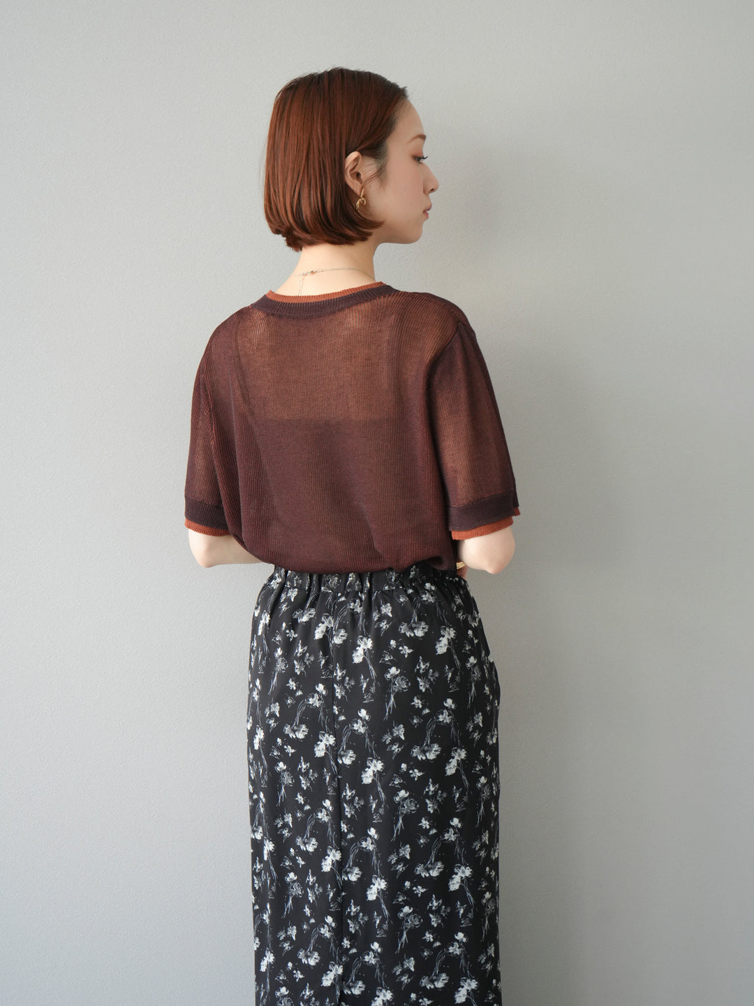 [SET]リネンタッチ配色二重臼ハーフニットトップス+選べるアソート柄スカートセット(2set)