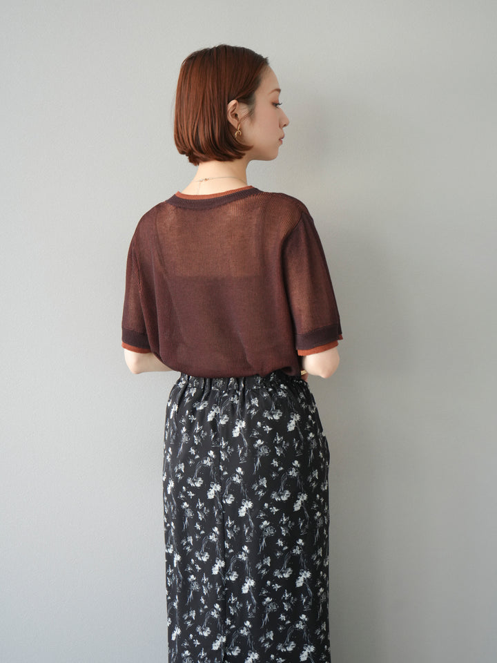 [SET]リネンタッチ配色二重臼ハーフニットトップス+選べるアソート柄スカートセット(2set)