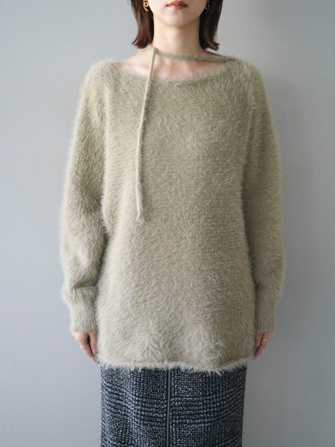 [予約]紐付きシャギーニットプルオーバー/beige