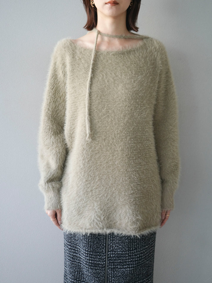 [予約]紐付きシャギーニットプルオーバー/beige