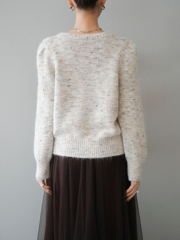 [予約]ブローチ付silverボタンミックスニットカーディガン/beige