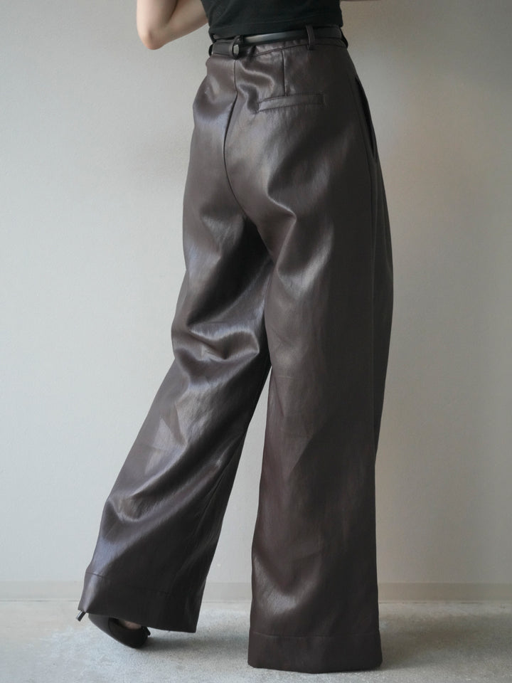 [予約]レザーワイドパンツ/brown