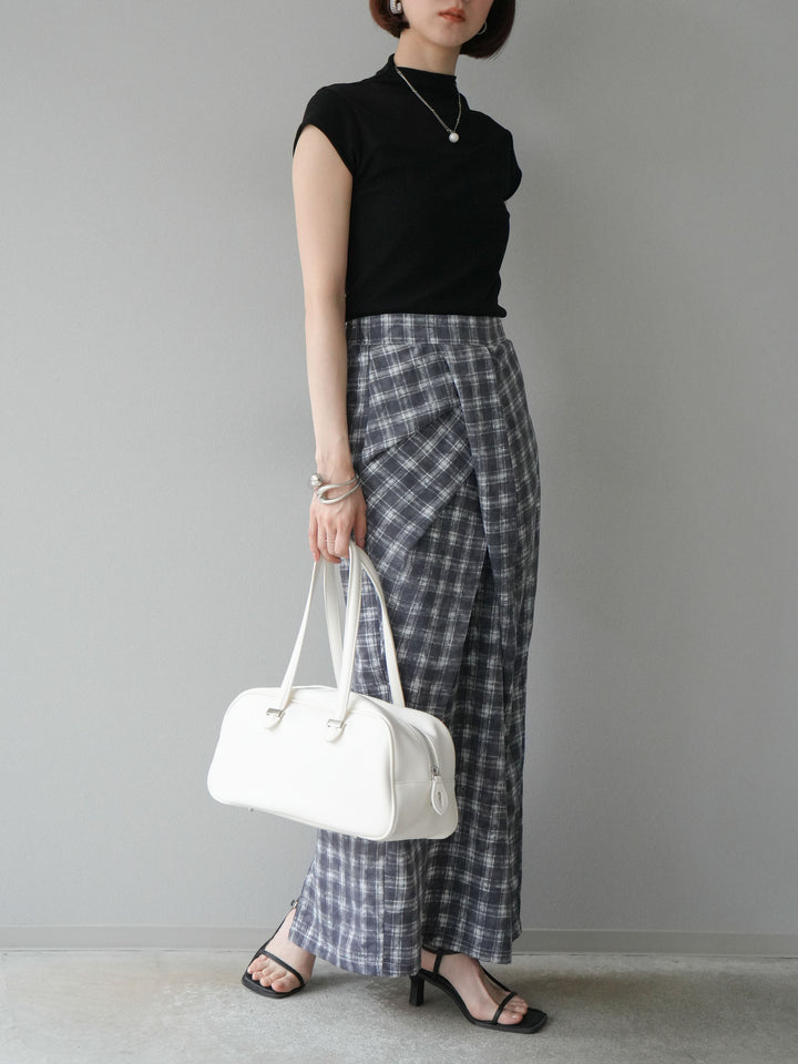 [予約]チェックプリントタックIラインスカート/グレー