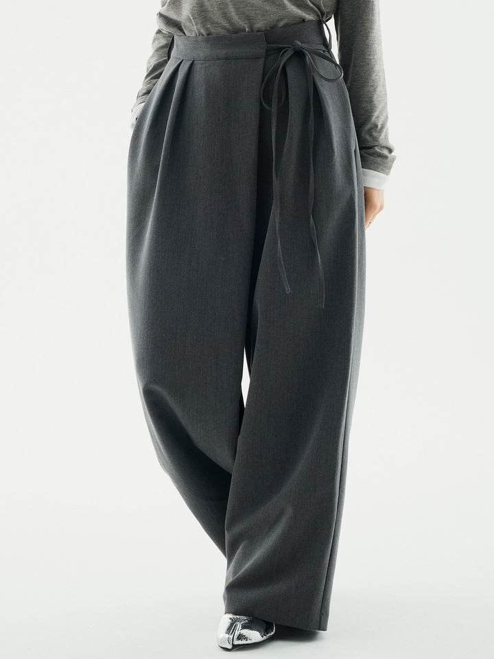 [予約]ラップデザインタックワイドパンツ/チャコール