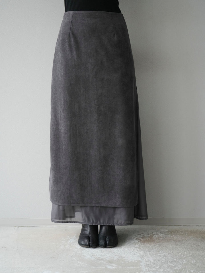 [予約]サイドスリットスウェードドッキングシフォンスカート/グレー