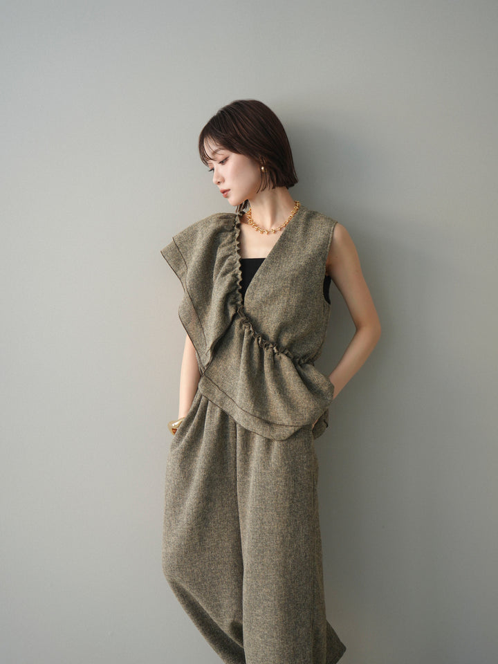 [SET]3WAYミックスツイードギャザーオールインワン+選べるアクセセット(2set)