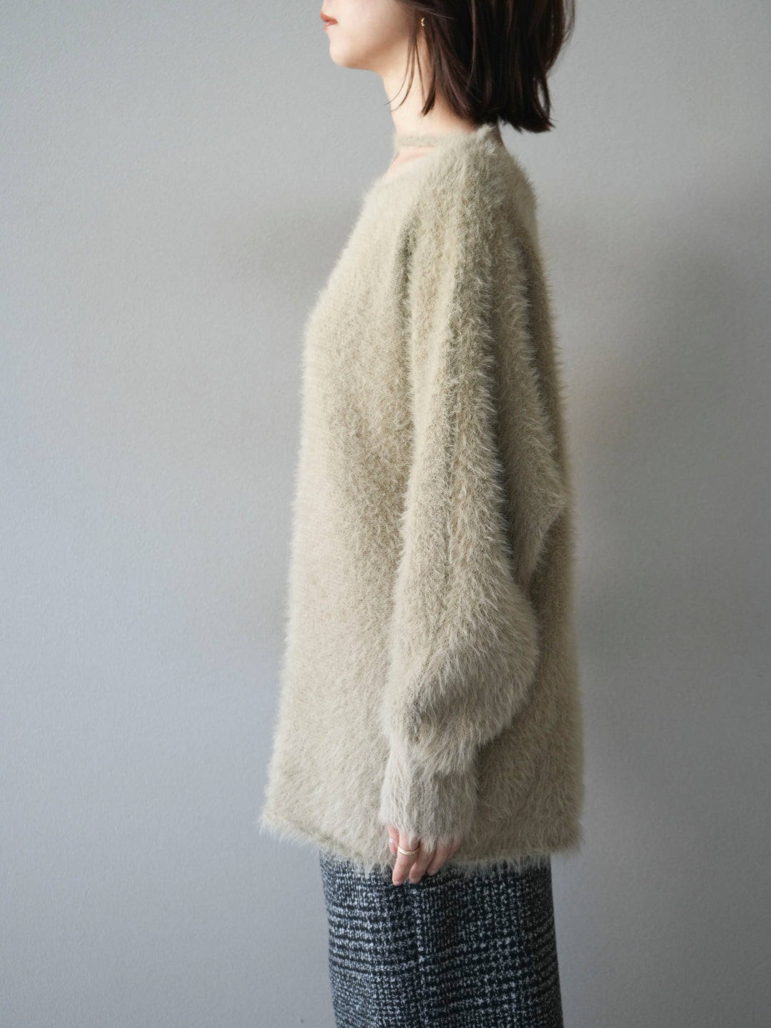 [予約]紐付きシャギーニットプルオーバー/beige