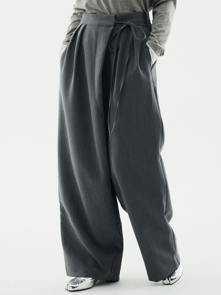 [予約]ラップデザインタックワイドパンツ/チャコール