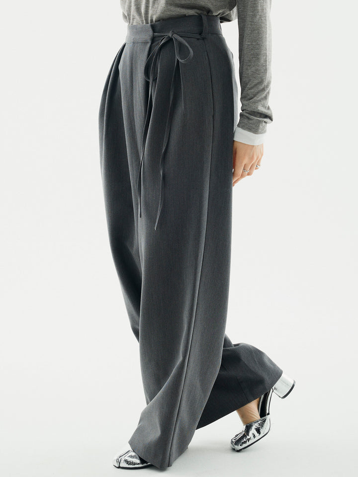 [予約]ラップデザインタックワイドパンツ/チャコール