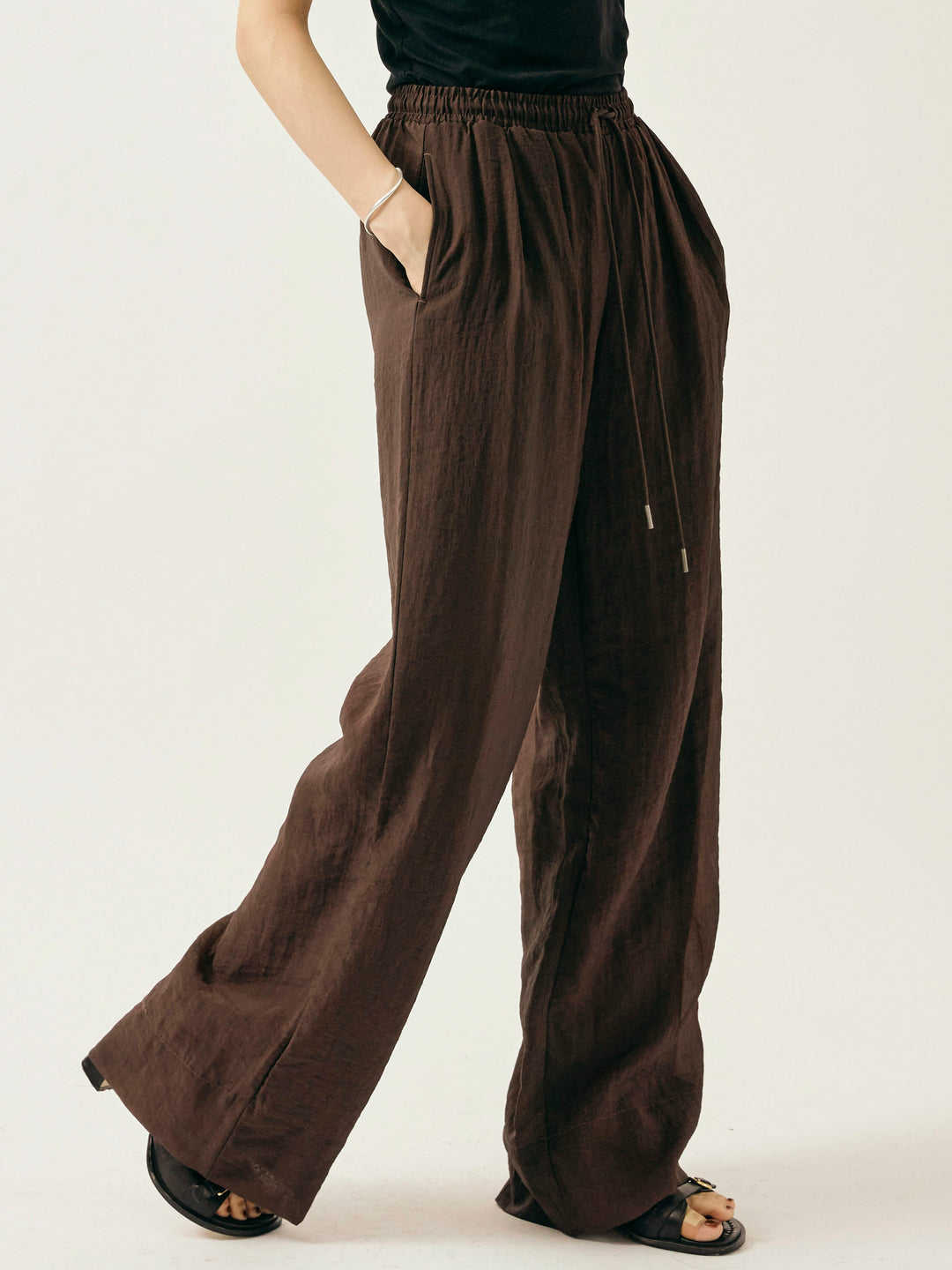 [予約]シャイニースラブシアーワイドパンツ/ブラウン