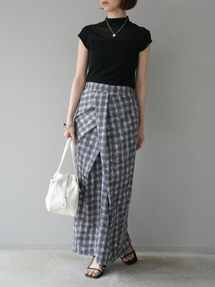 [予約]チェックプリントタックIラインスカート/グレー