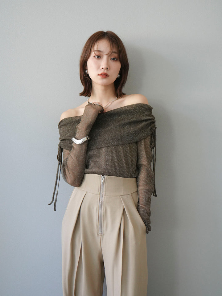 [予約]ラメシアーウィンガーホールオフショルトップス/ブラウン