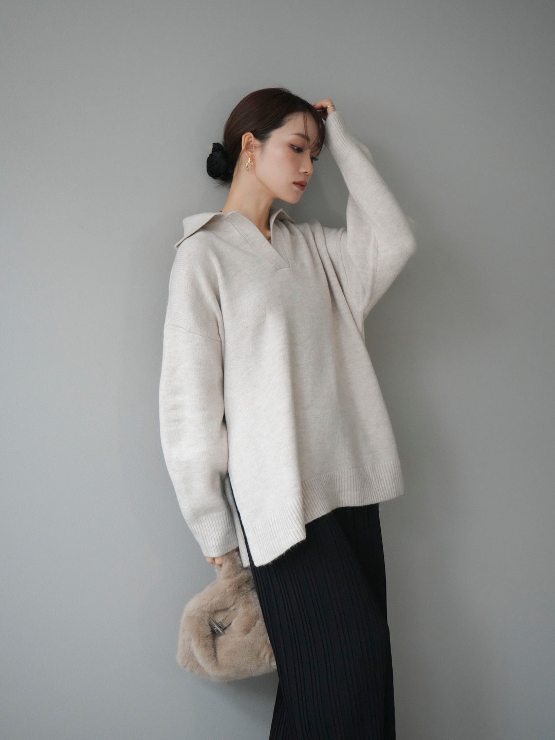 [予約]スキッパーオーバーニットプルオーバー/oatmeal