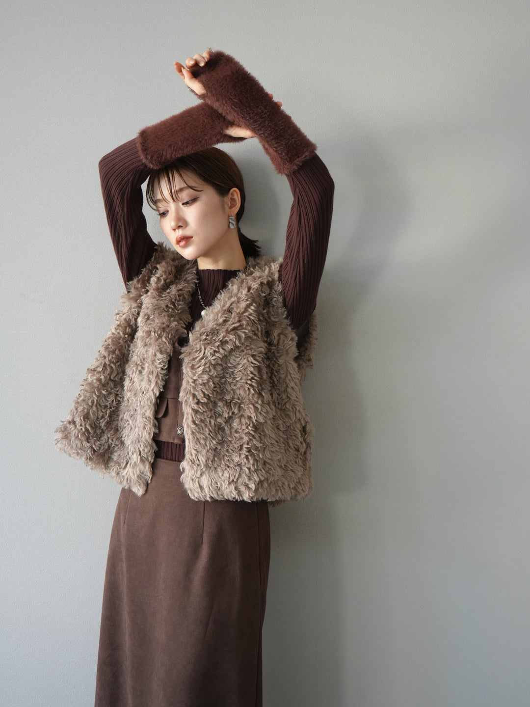 [予約]プードルファーショートベスト/モカ