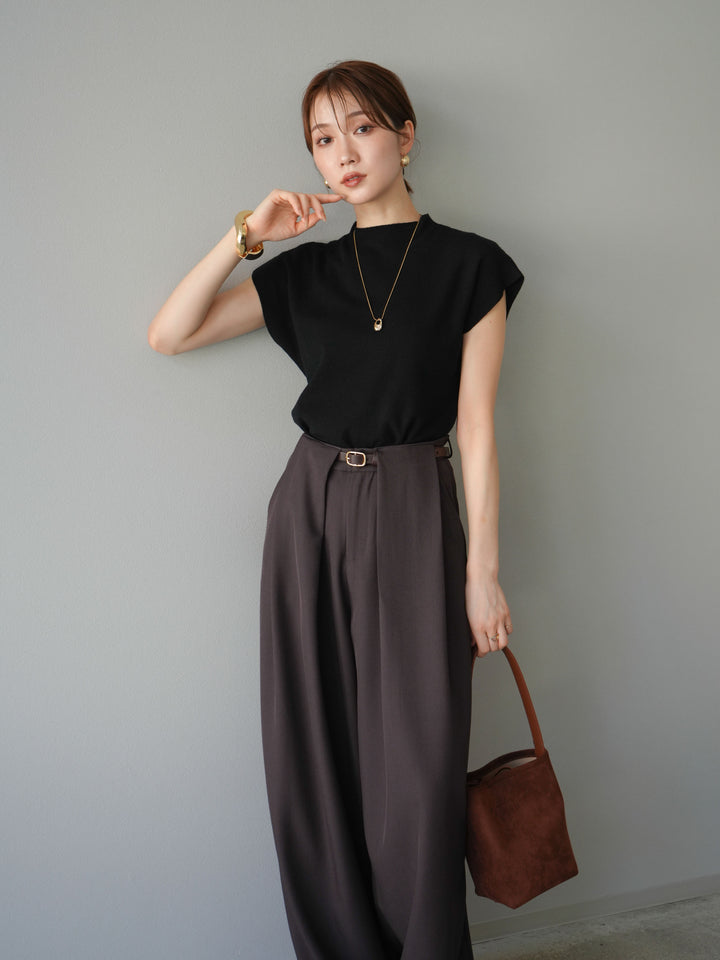 [予約]プチネックフレンチニットトップス/ブラック