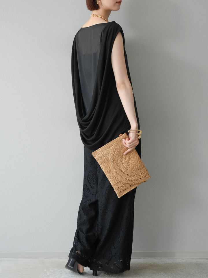 [預訂] 雙向透視多層垂墜上衣/黑色