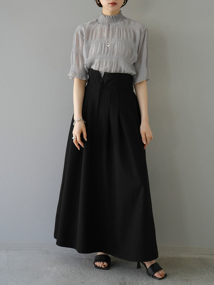 [SET] Shirring chiffon half sleeve blouse + 2WAY flare jumper skirt (2set)