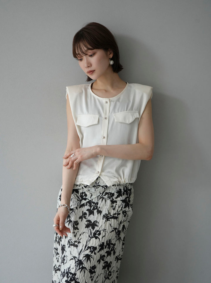 [Pre-order] Satin Drawstring Sleeveless Blouse/Ivory