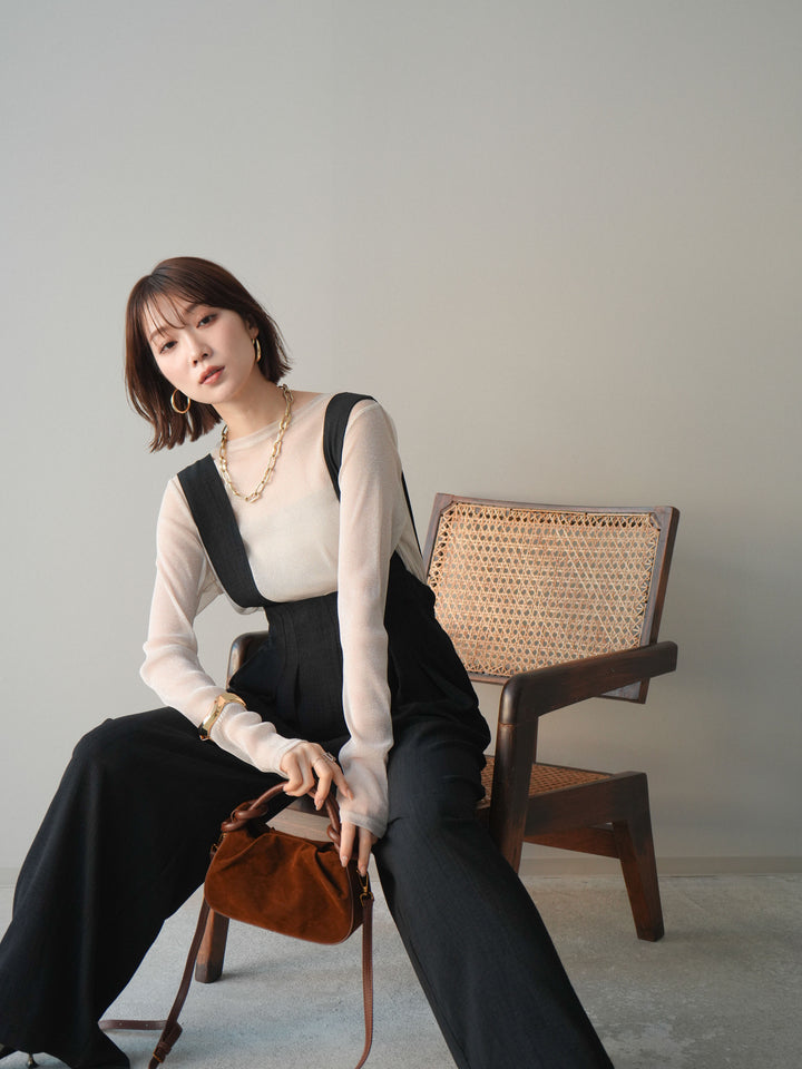 [予約]シボ加工ハイウエストタックサロペット/black