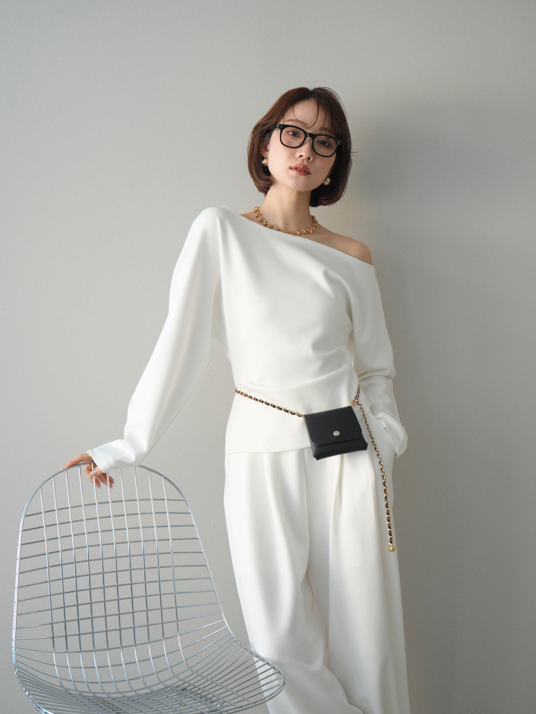 [SET]ライトポンチワンショルタックトップス＆パンツSETUP