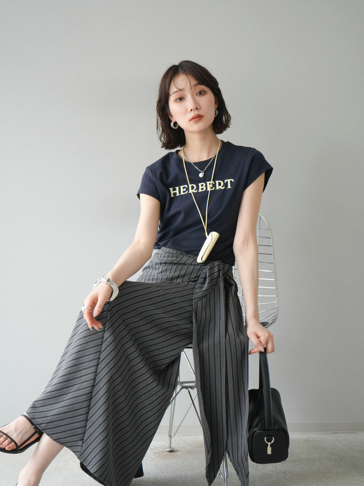 [SET]刺繍ロゴTシャツ＆レザーポーチネックレスSET +サイド巻きツイルスカート(2set)