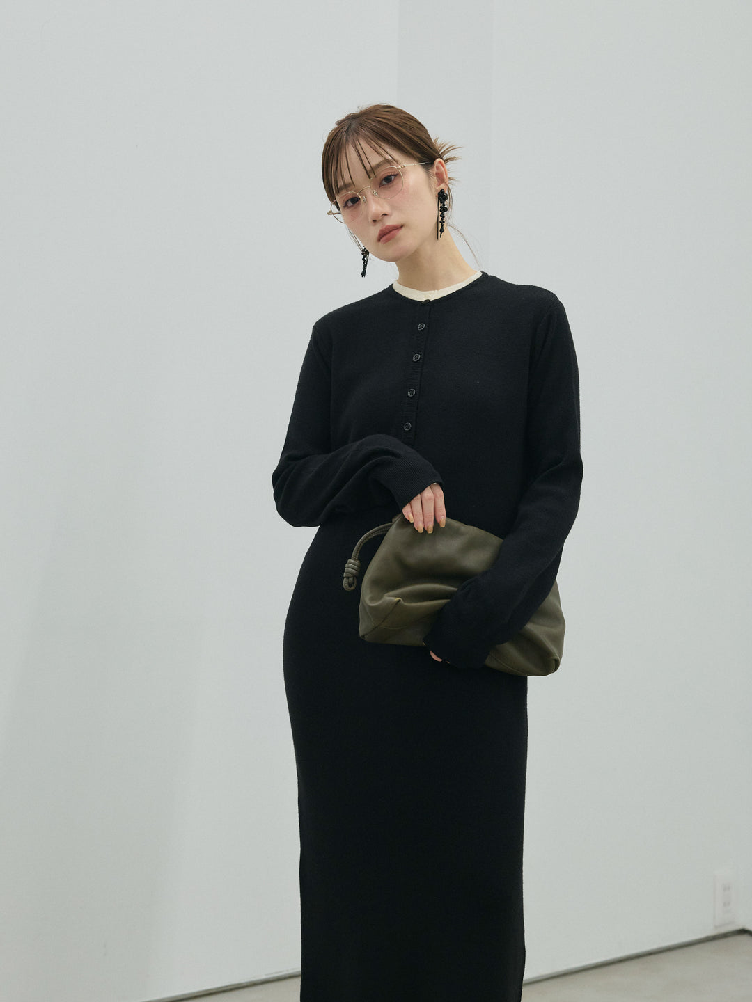 【Allure】[SET]ヘンリーネックレイヤードニットワンピース+ヘンリーネックレイヤードニットワンピース(2set)