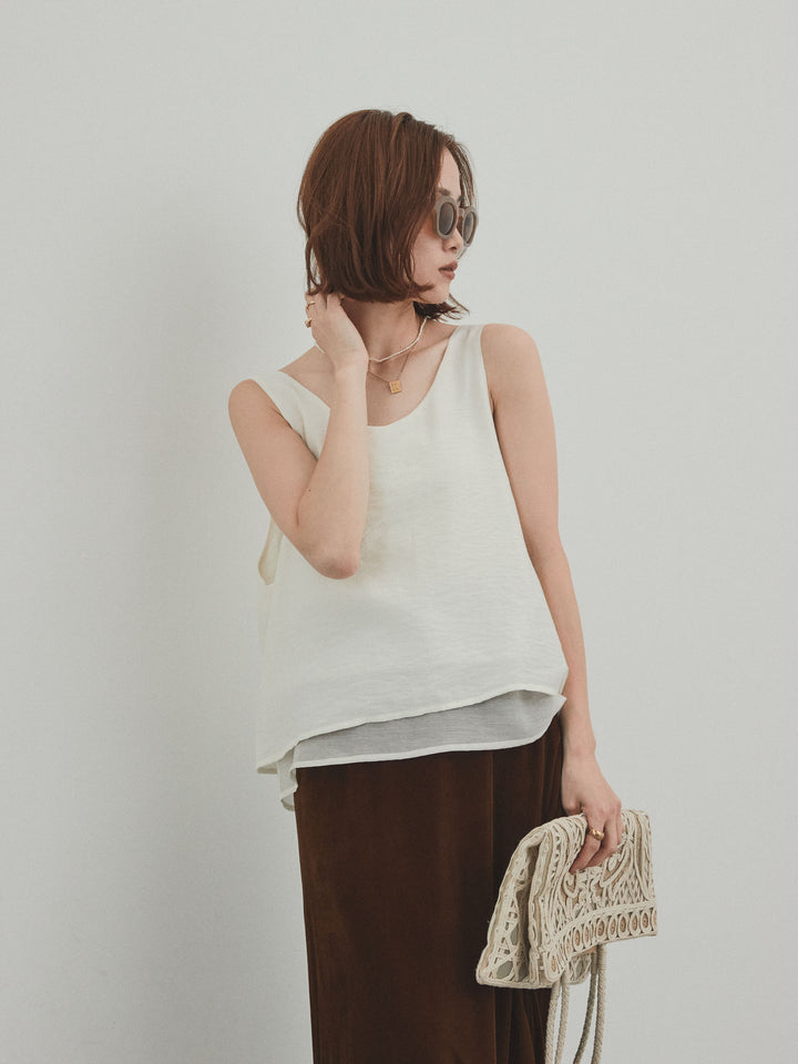 [予約]ワッシャーサテンシアーレイヤードタンクトップ/アイボリー