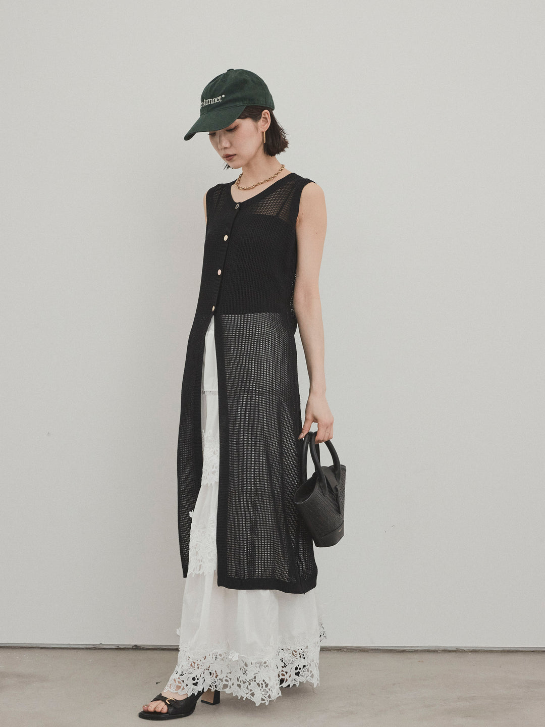 [SET]アソートボタンニットロングジレ+スカラップレースロングスカート(2set)