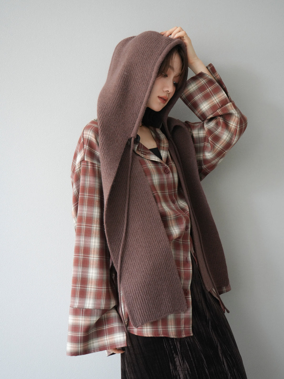 [予約]フードニットマフラー/ブラウン