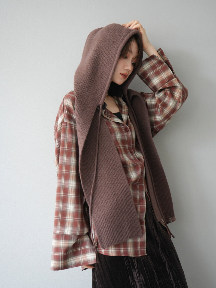 [予約]フードニットマフラー/ブラウン
