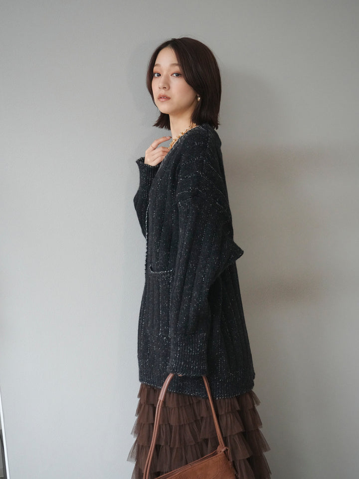 [予約]プレーティングオーバーニットカーディガン/black