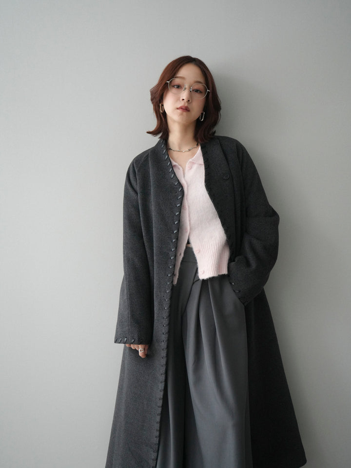 [SET]ハンドステッチ裏中綿ロングコート+テープベルトタックバギーパンツ(2set)