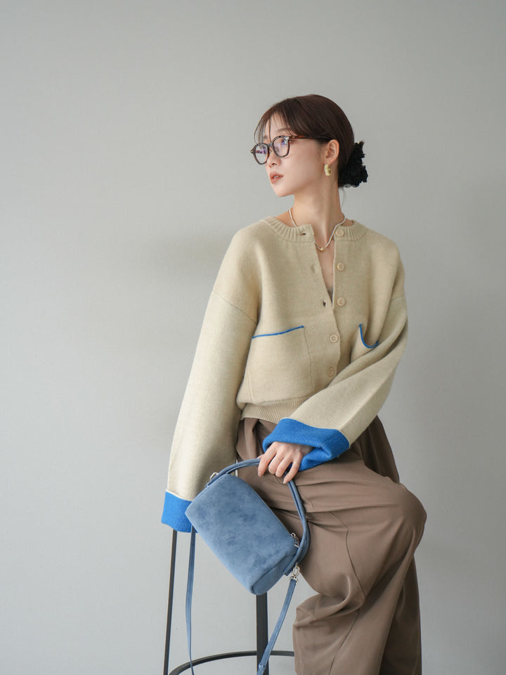 【SET】雙色針織開襟衫+褶襉設計寬褲（2套）