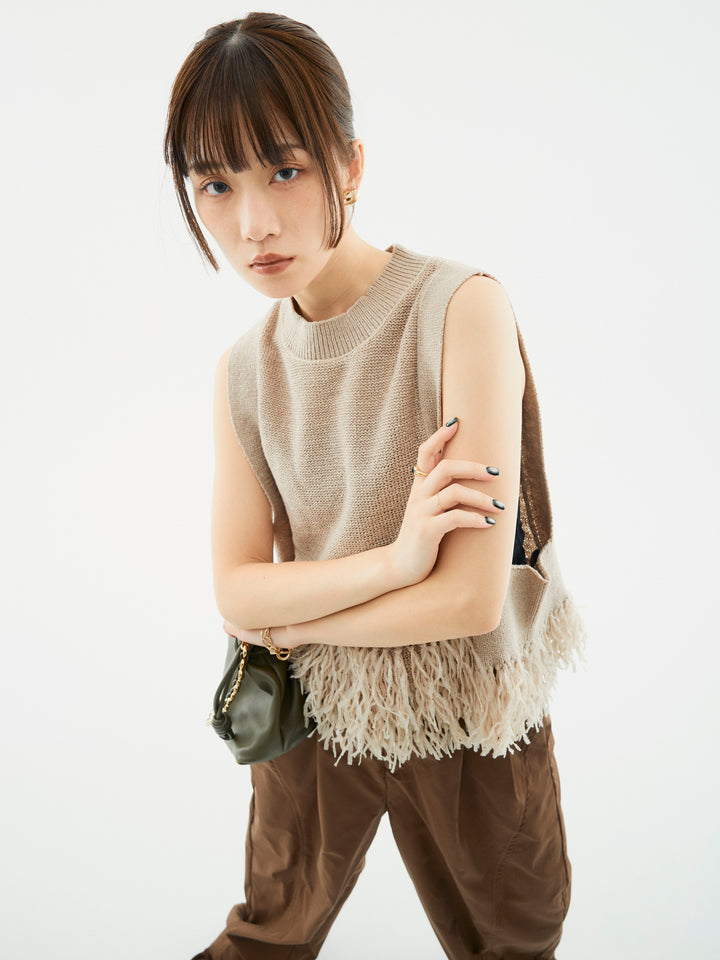 【Allure】[SET]フェザーヤーンニットベスト+フェザーヤーンニットベスト(2set)