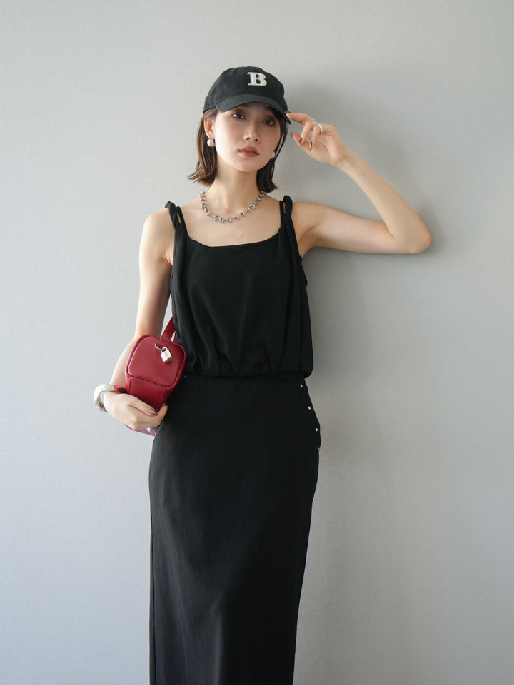 [SET]ミニ裏毛ツイストキャミバルーントップス＆Iラインスカート(2set)