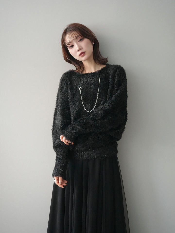 [予約]ラメシャギードルマンニットプルオーバー/black