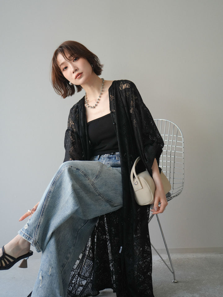 【預購】薄紗蕾絲長裙 / 黑色