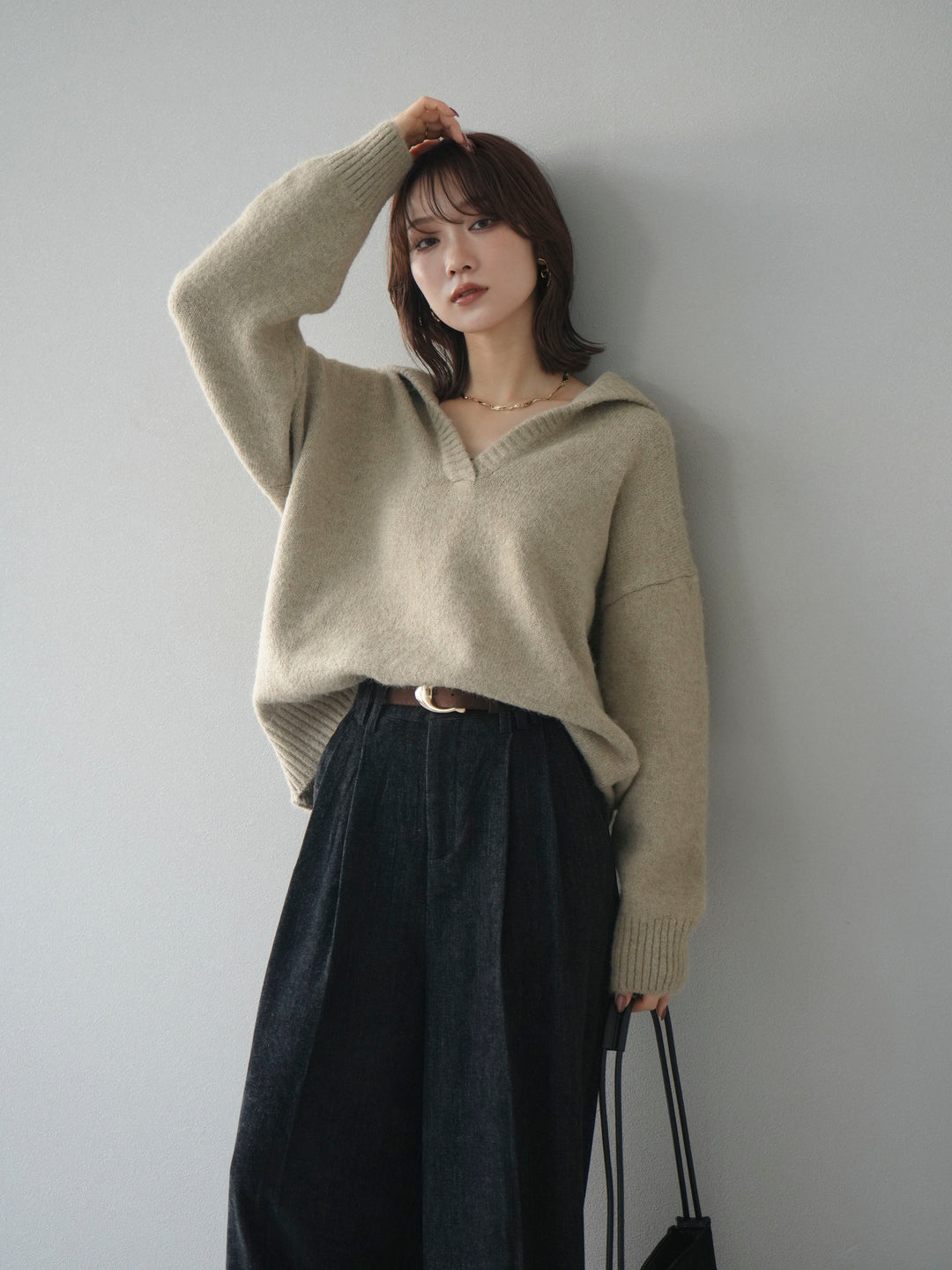 [予約]スキッパーニットプルオーバー/beige