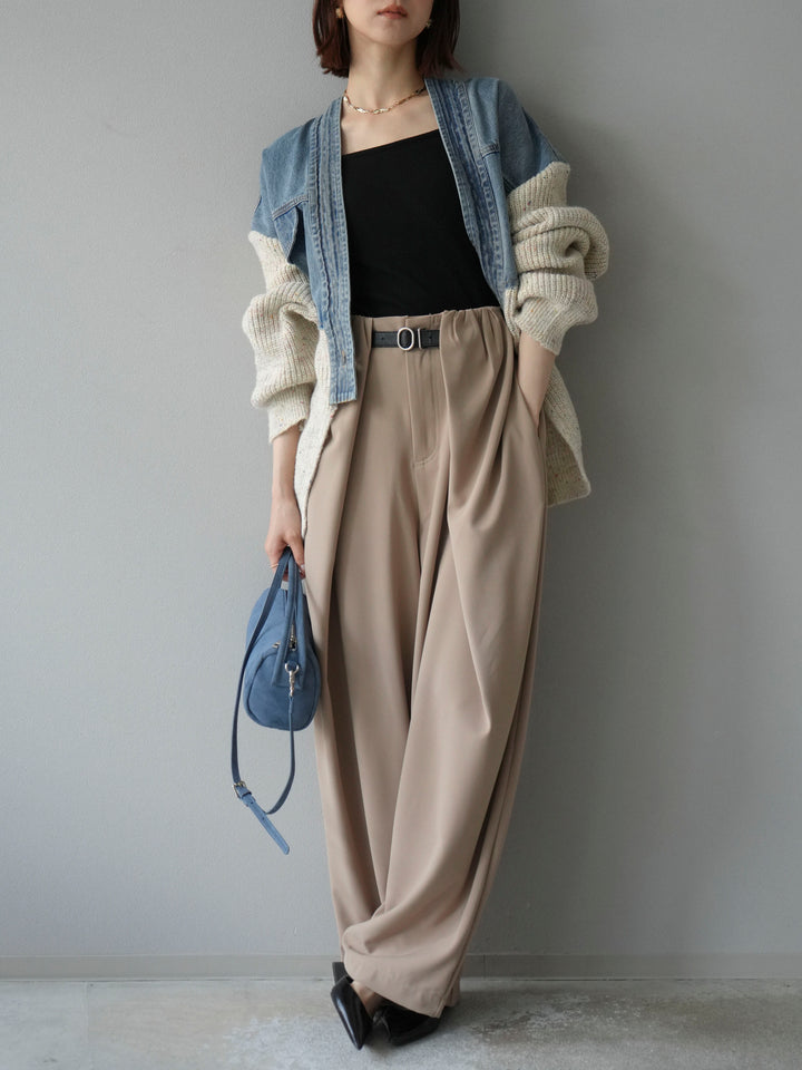 [予約]デニム切替ネップニットカーディガン/アイボリー