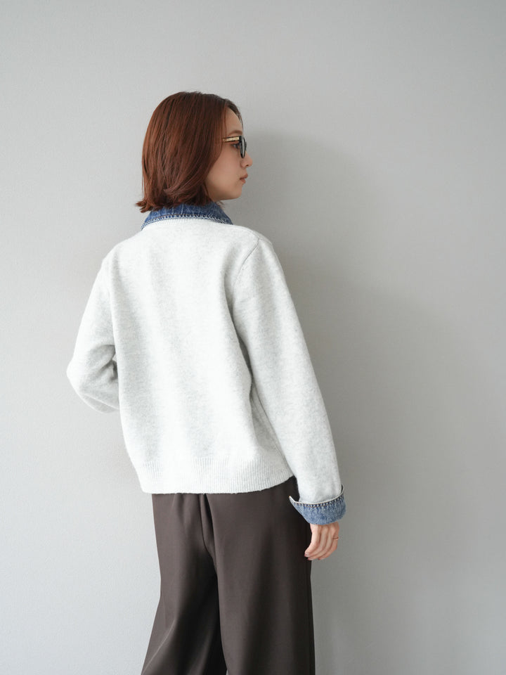 [SET]デニム襟ボタンニットカーディガン+エステルタックワイドパンツ(2set)