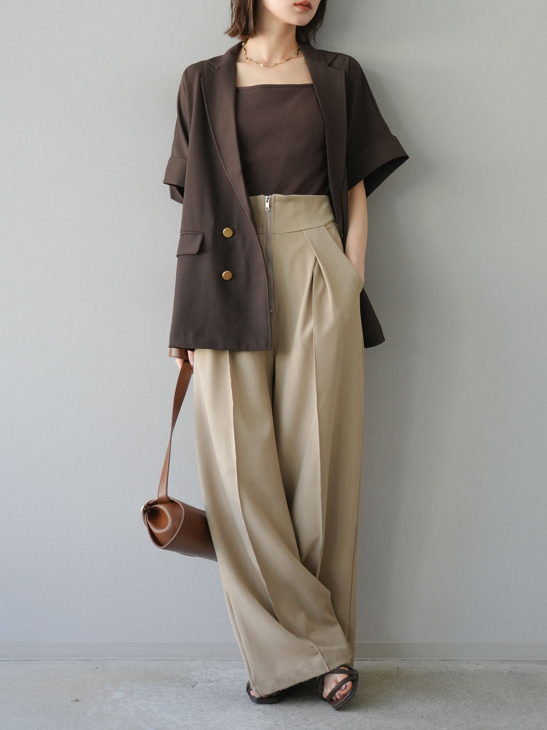 [予約]ゴールドボタンハーフジャケット/ブラウン